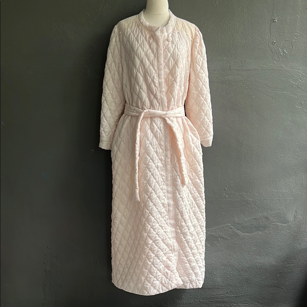 Vintage Pink Quilted Robe with Belt